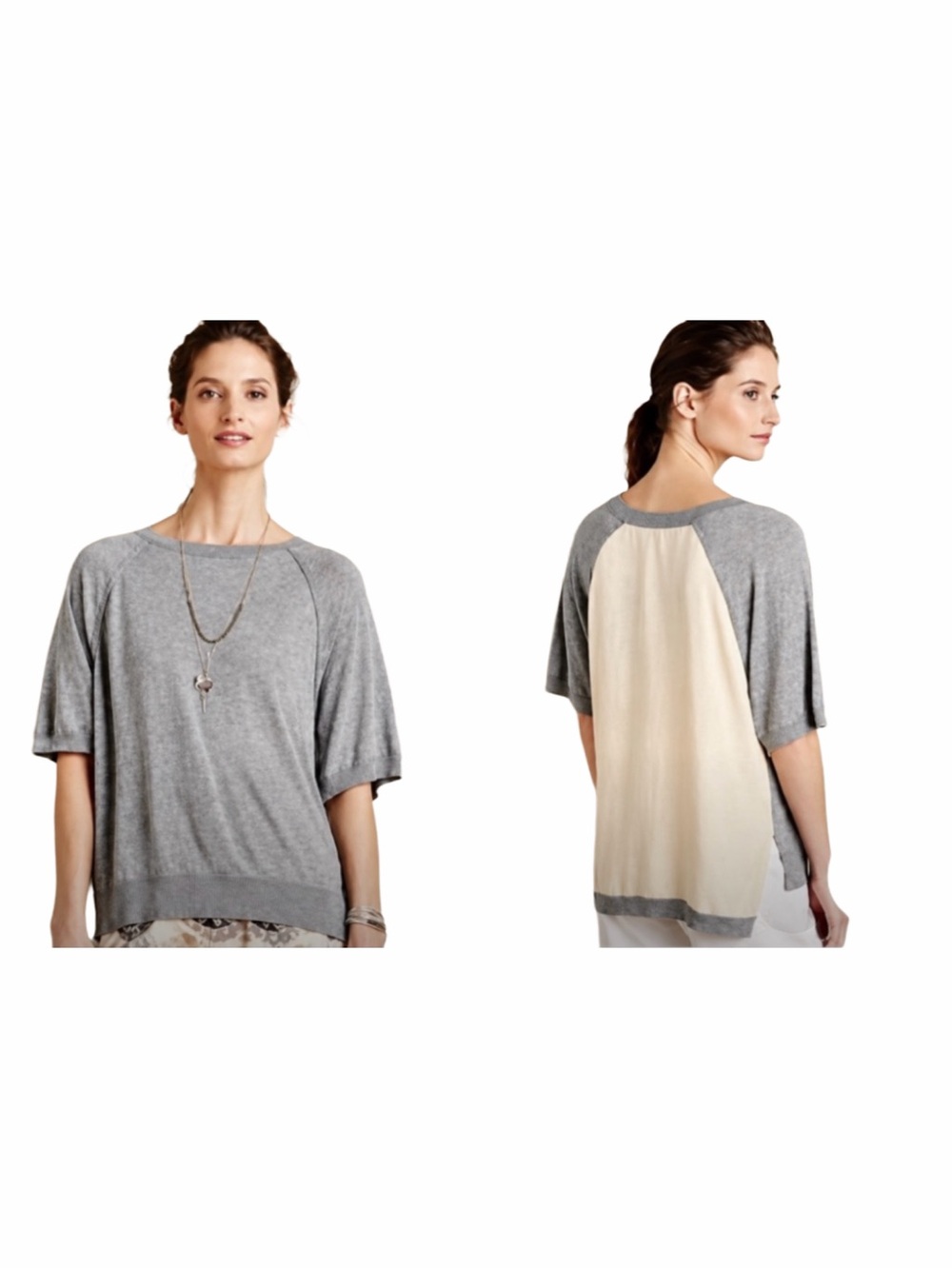 Anthropologie Moth Top Size Large East Falls Silk Cotton Blend Tunic Gray Peach